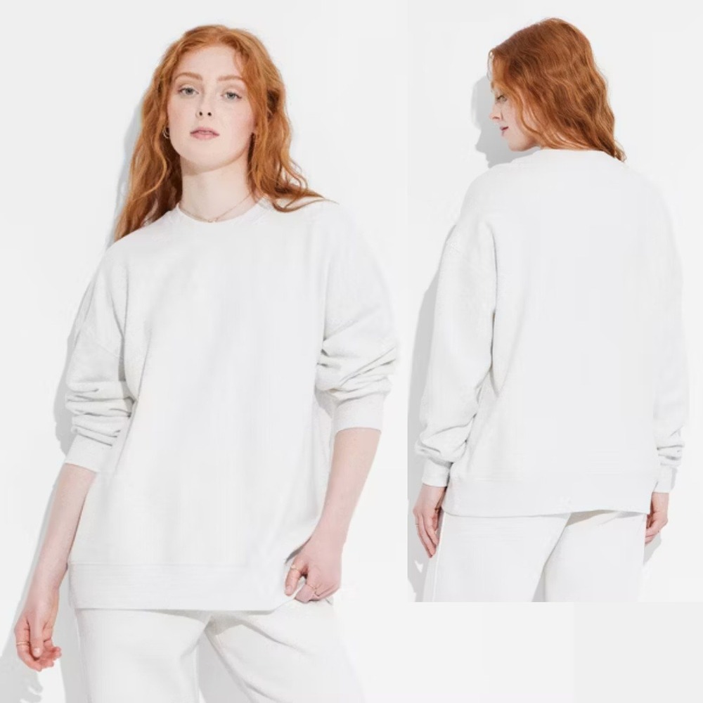 Wild Fable Women's Heather Gray Oversized‎ Fleece Long Sleeve Sweatshirt Size M - Picture 1 of 6